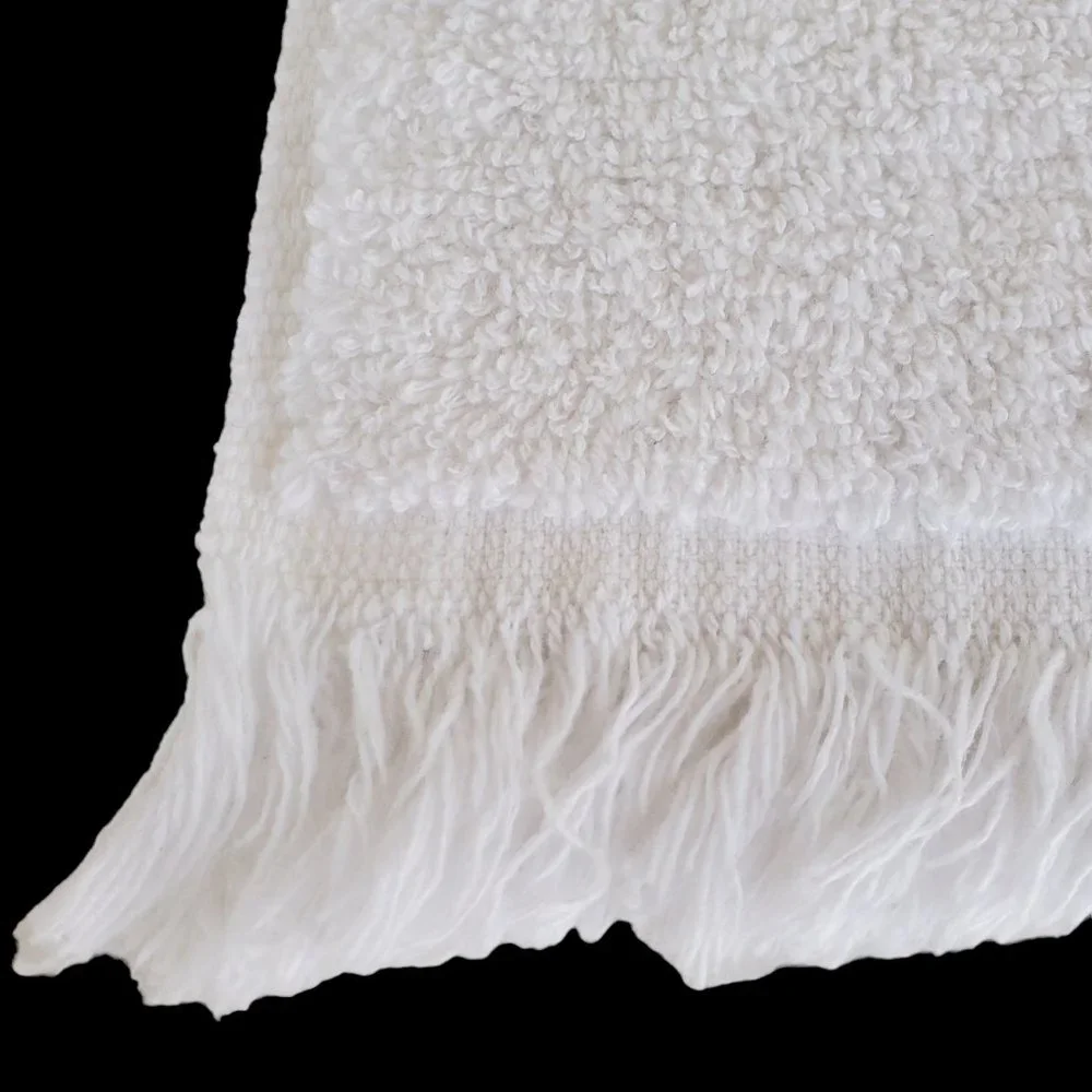 Vintage Fringed Guest Towels 2 White Embroidered Satin Applique 12